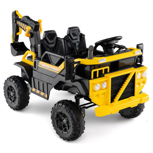 24V Ride On Excavator 4WD 2-Seater with Remote Control and Digging Arm-Yellow