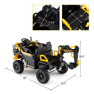 24V Ride On Excavator 4WD 2-Seater with Remote Control and Digging Arm-Yellow