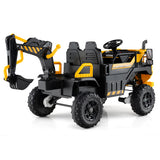 24V Ride On Excavator 4WD 2-Seater with Remote Control and Digging Arm-Yellow