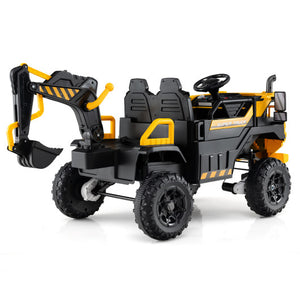 24V Ride On Excavator 4WD 2-Seater with Remote Control and Digging Arm-Yellow