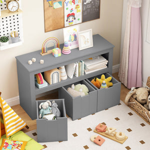 Kid Toy Storage Cabinet Drawer Chest with Wheels and Large Storage Cube Shelf-Gray