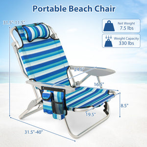Set of 1 Folding Beach Chair for Adults with 4-Position Adjustable Backrest