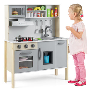 Wooden Pretend Play Kitchen Set for Toddlers-Gray
