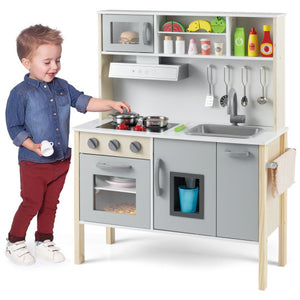 Wooden Pretend Play Kitchen Set for Toddlers-Gray