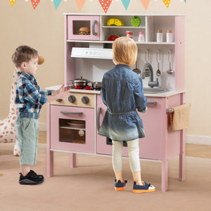 Wooden Pretend Play Kitchen Set for Toddlers-White and Pink