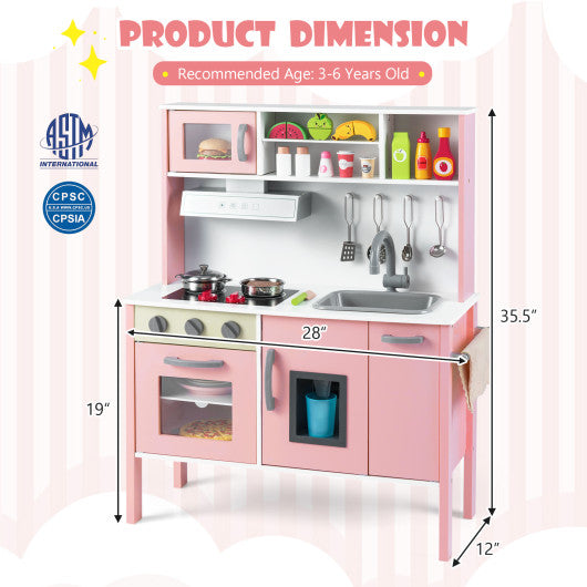 Wooden Pretend Play Kitchen Set for Toddlers-White and Pink