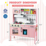 Wooden Pretend Play Kitchen Set for Toddlers-White and Pink