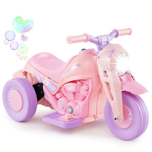 6V Kids Electric Ride on Motorcycle with Bubble Maker and Music-Pink and Purple