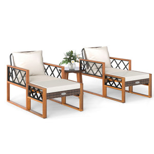 5 Pieces Patio Furniture Set PE Rattan Outdoor Conversation Set with Acacia Wood