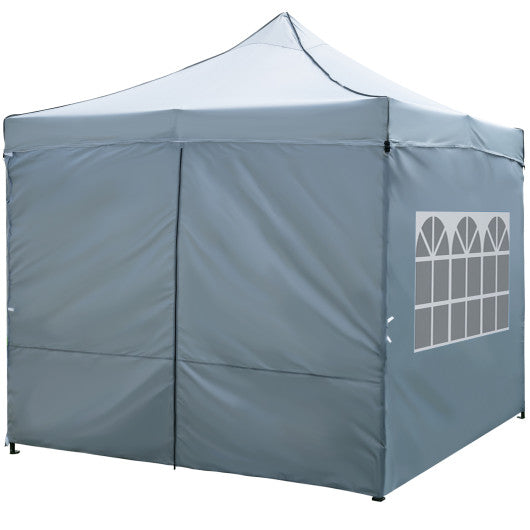 10 x 10 FT Pop up Canopy Tent with 4 Removable Sidewalls and Wheeled Bag-Gray