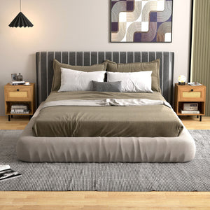 Rattan Nightstand Boho End Table with Rattan Drawer and Open Shelf Set of 2-Natural