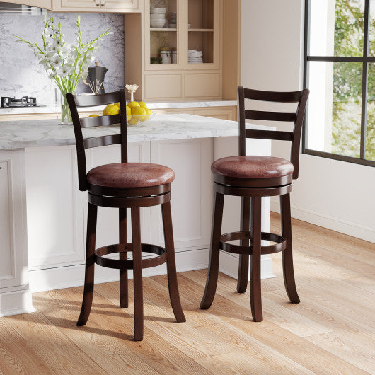 Counter Height Swivel Barstools Set of 2 with Faux Leather Seat and Wrap-around Footrest-29