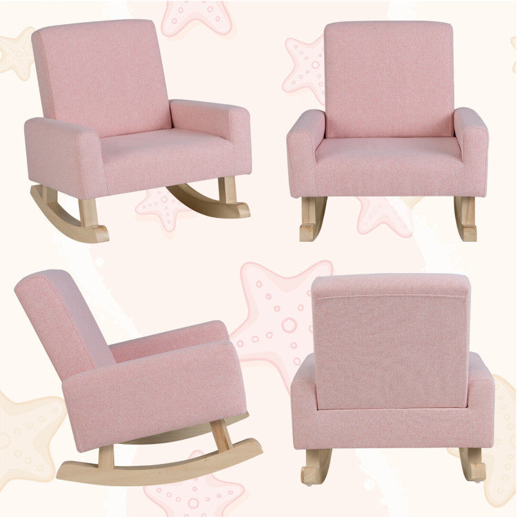 Children’s Room Furniture Bundle: Twin Pink Bed  Blue & Pink Rocking Chairs  Storage End Table