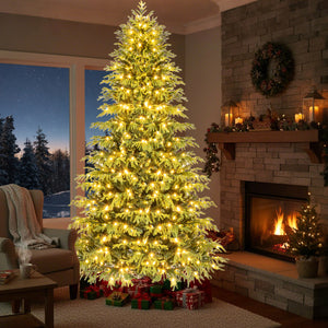 Artificial Christmas Tree with LED Lights and PVC Mixed Branch Tips-8 Feet