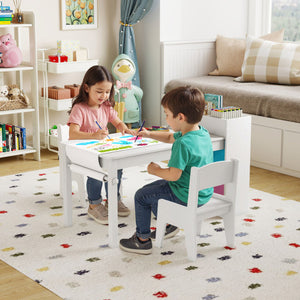 Kids Art Table and Chairs Set with 2 Chairs and Paper Roll-White