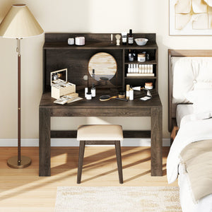 Modern Computer Desk with Hutch and Storage Shelves-Oak