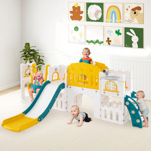 10-in-1 Toddler Swing and Slide Set Climber Playset with Basketball Hoop-Yellow