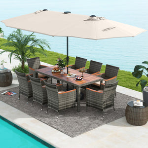 11 Pieces Patio Dining Set with 15 Feet Double-Sided Patio Umbrella Base Included-Beige