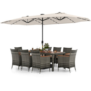 11 Pieces Patio Dining Set with 15 Feet Double-Sided Patio Umbrella Base Included-Beige