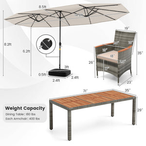 11 Pieces Patio Dining Set with 15 Feet Double-Sided Patio Umbrella Base Included-Beige