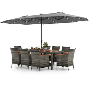 11 Pieces Patio Dining Set with 15 Feet Double-Sided Patio Umbrella Base Included-Gray