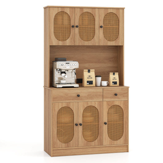 71 Inches Pantry Cabinet with Hutch and Charging Station-Natural