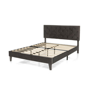 Modern 3-Piece Bedroom Furniture Set with Upholstered Queen Bed  2 Rattan Nightstands and 3-Globe Floor Lamp