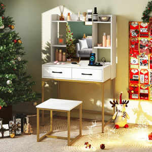 Vanity Desk with Storage Drawers and Charging Station-White