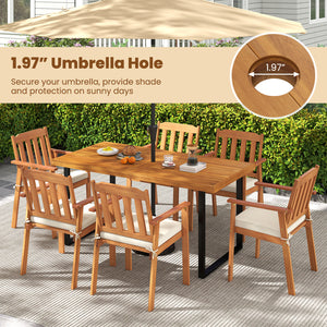 6 Pieces Patio Dining Table Set 63  Rectangle Table with 4 Acacia Wood Armchairs and Backless Bench