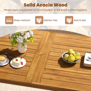 6 Pieces Patio Dining Table Set 63” Rectangle Table with 4 Acacia Wood Armchairs and Backless Bench