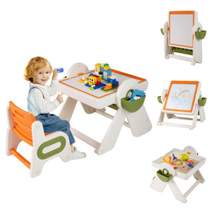6-in-1 Multi-activity Children Table and Chair Set Folding Art Easel Set-Orange