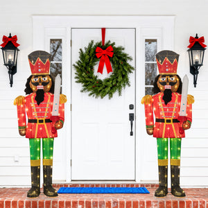 Set of 2 5 FT Lighted Christmas Nutcracker with Glitter Sword