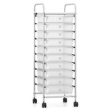 10-Drawer Rolling Storage Cart with Metal Frame and Lockable Universal Wheels-White