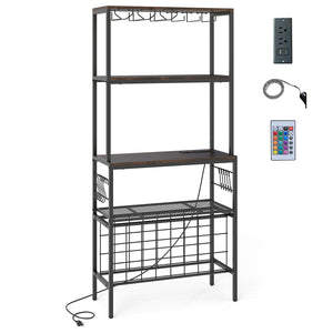 Wine Organizer with Power Outlet and Bottle Holders-Rustic Brown