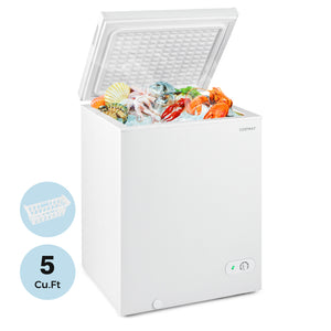 141 L/5 Cu.Ft Compact Chest Freezer with 7-Gear Adjustable Temperature-White