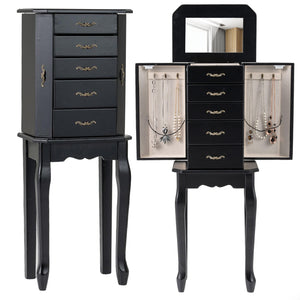 Standing Jewelry Box with 4 Drawers and 2 Side Doors-Black