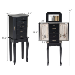 Standing Jewelry Box with 4 Drawers and 2 Side Doors-Black