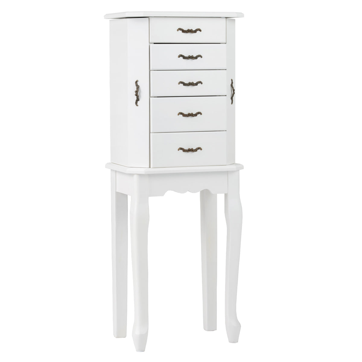 Standing Jewelry Box with 4 Drawers and 2 Side Doors-White