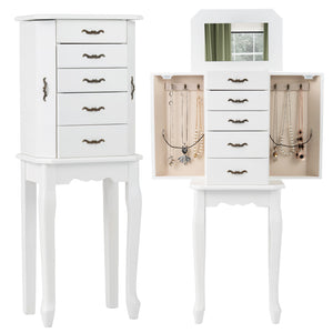 Standing Jewelry Box with 4 Drawers and 2 Side Doors-White