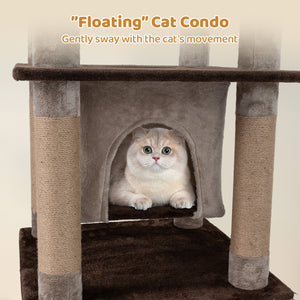 58 Inch Large Multi-level Cat Tree with Swaying Aerial Condo and Plush Perch Bed-Brown