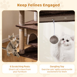 58 Inch Large Multi-level Cat Tree with Swaying Aerial Condo and Plush Perch Bed-Brown