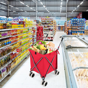 Folding Shopping Utility Cart with Water-Resistant Removable Canvas Bag-Red