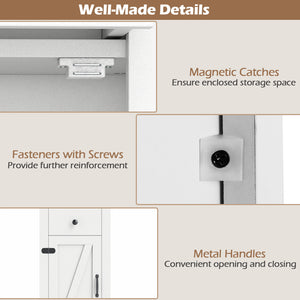 68 inch Tall Bathroom Cabinet with Barn Door Narrow Slim Storage Organizer Unit with Drawer-White