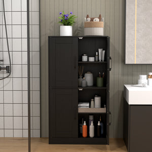 Bathroom Cabinet 43.5 inch Storage Cabinet with Doors and Adjustable Shelves-Black