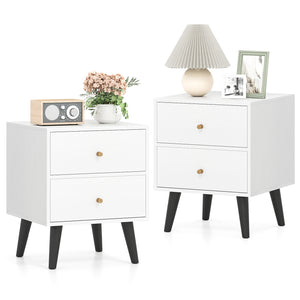 Nightstand Set of 2 Mid Century Modern Bedside Table with Golden Knobs and Raised Support Legs