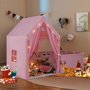 Kids Play Tent with Playpen 2-in-1 Toddler Playhouse with Yard-Pink