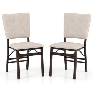 Foldable Dining Chair Set of 2 Armless Kitchen Chair with Padded Seat and Tilt Backrest-Beige