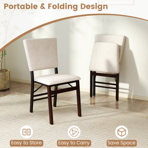 Foldable Dining Chair Set of 2 Armless Kitchen Chair with Padded Seat and Tilt Backrest-Beige