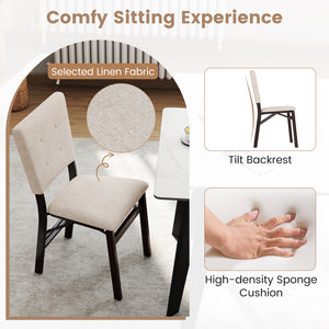 Foldable Dining Chair Set of 2 Armless Kitchen Chair with Padded Seat and Tilt Backrest-Beige