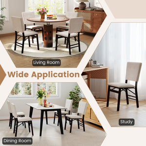 Foldable Dining Chair Set of 2 Armless Kitchen Chair with Padded Seat and Tilt Backrest-Beige